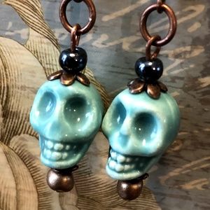 Skull Earrings Teal Blue